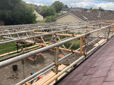 parker scaffold working in west somerset erecting a temporary roofing system